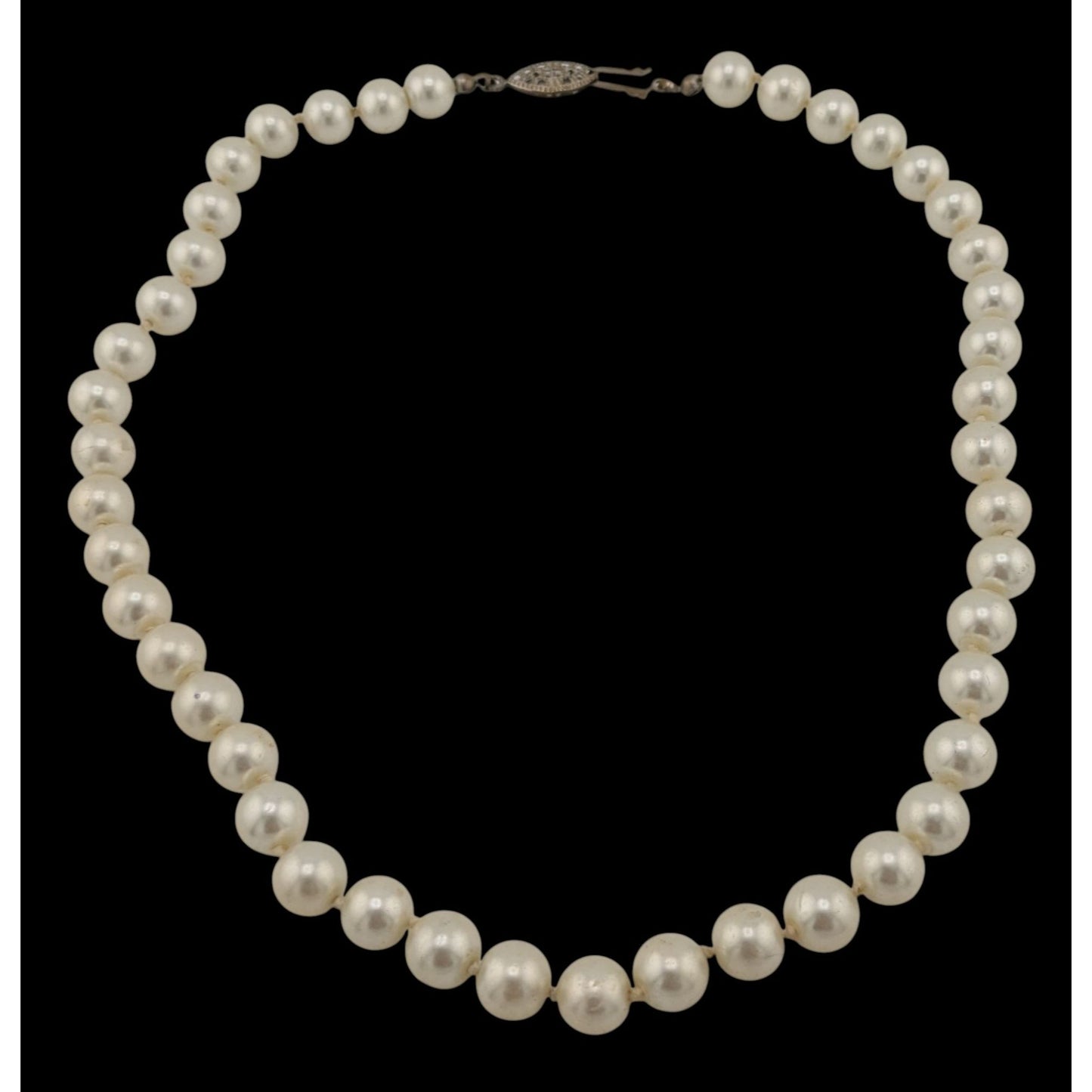 Vintage Hand Knotted White Faux Pearl Beaded Necklace