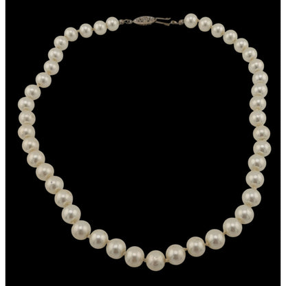 Vintage Hand Knotted White Faux Pearl Beaded Necklace