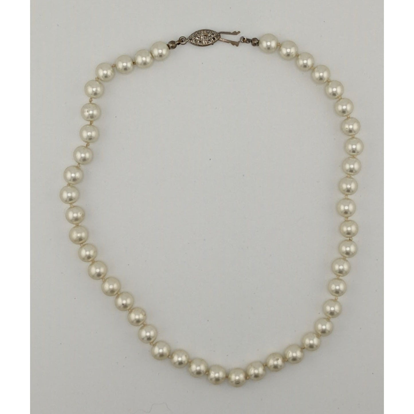Vintage Hand Knotted White Faux Pearl Beaded Necklace