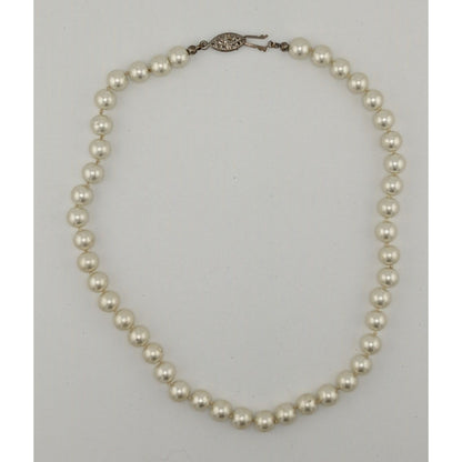 Vintage Hand Knotted White Faux Pearl Beaded Necklace