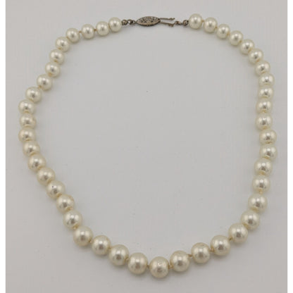 Vintage Hand Knotted White Faux Pearl Beaded Necklace