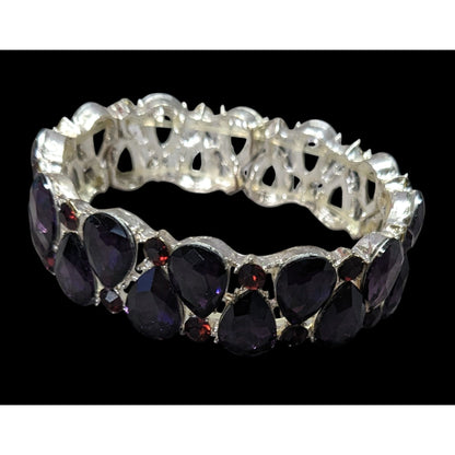 Elegant Glam Goth Teardrop Stretch Statement Bracelet With Red And Purple Gems