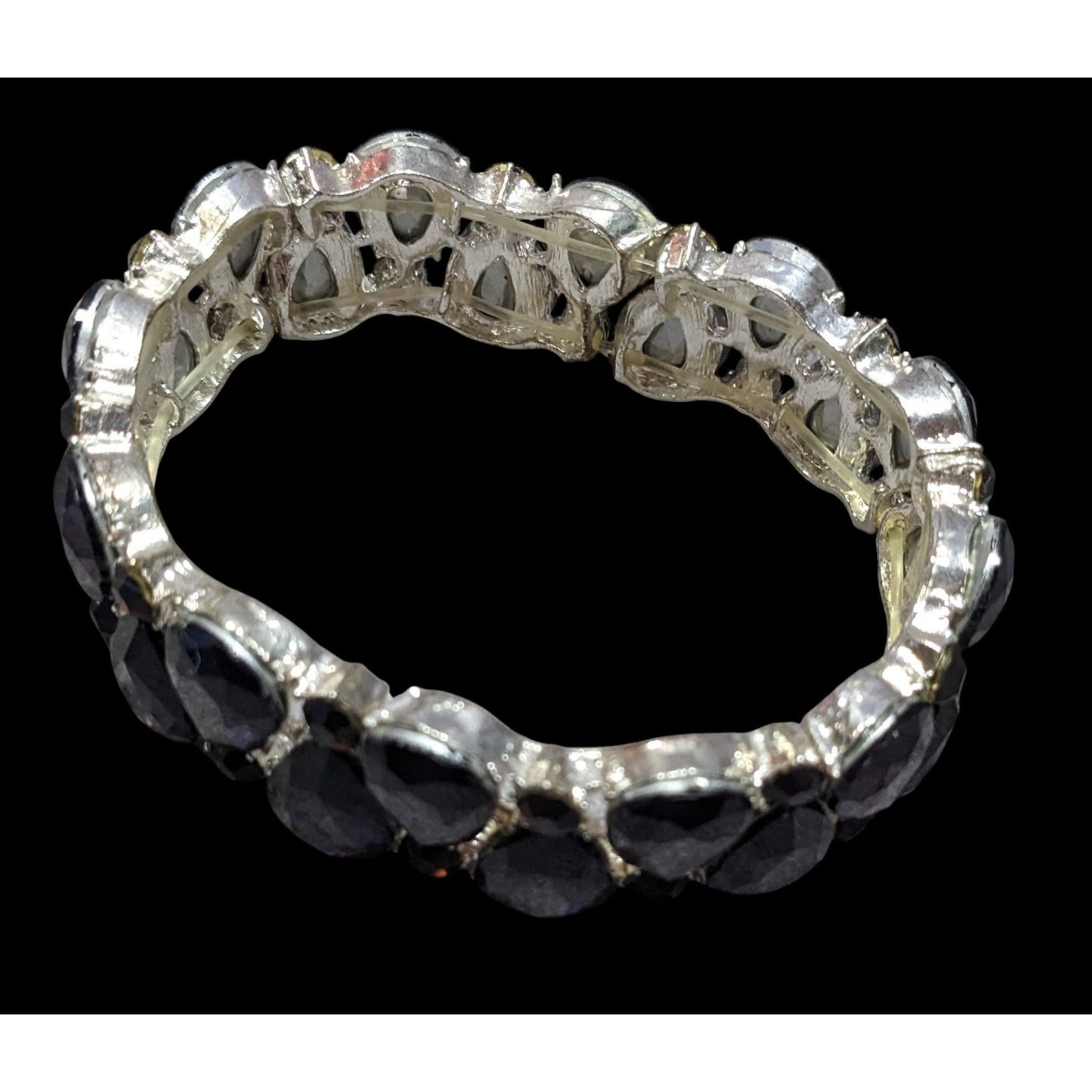 Elegant Glam Goth Teardrop Stretch Statement Bracelet With Red And Purple Gems