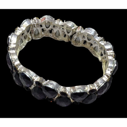 Elegant Glam Goth Teardrop Stretch Statement Bracelet With Red And Purple Gems