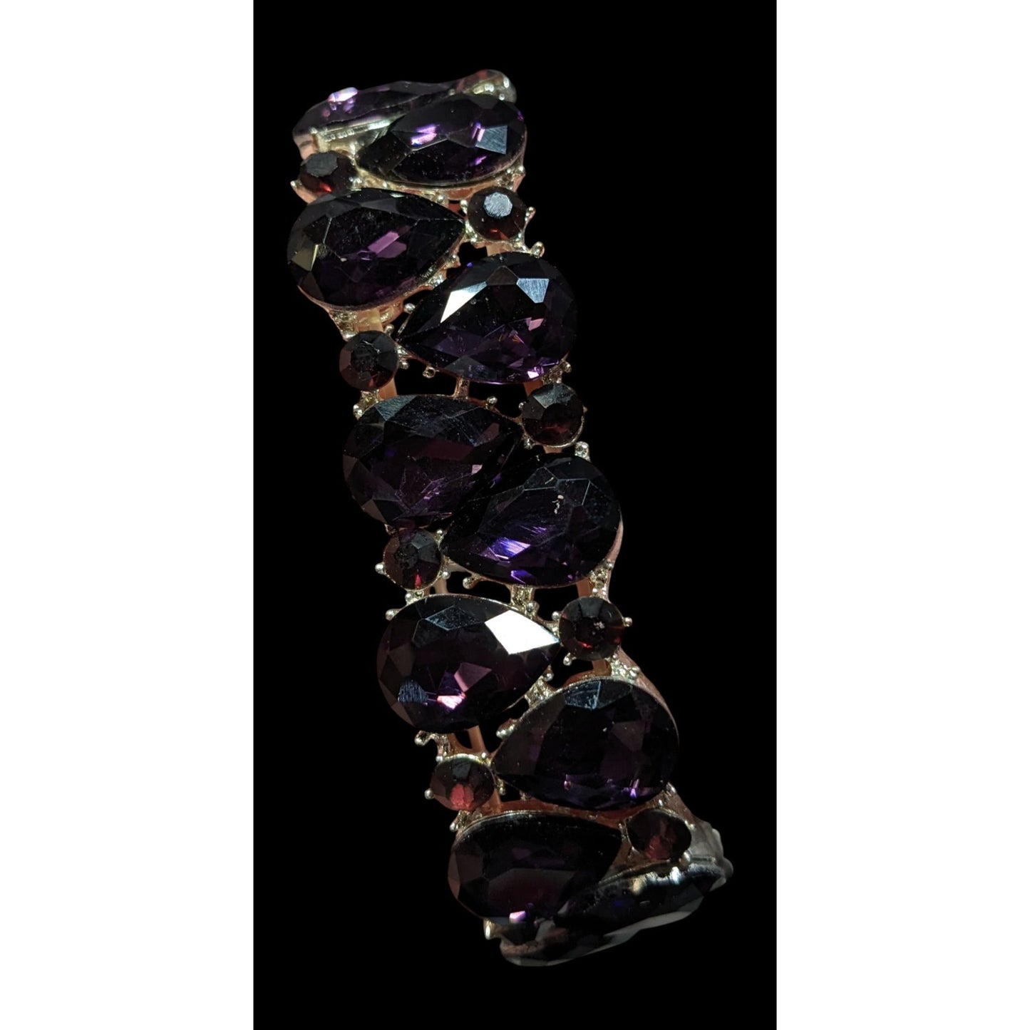 Elegant Glam Goth Teardrop Stretch Statement Bracelet With Red And Purple Gems