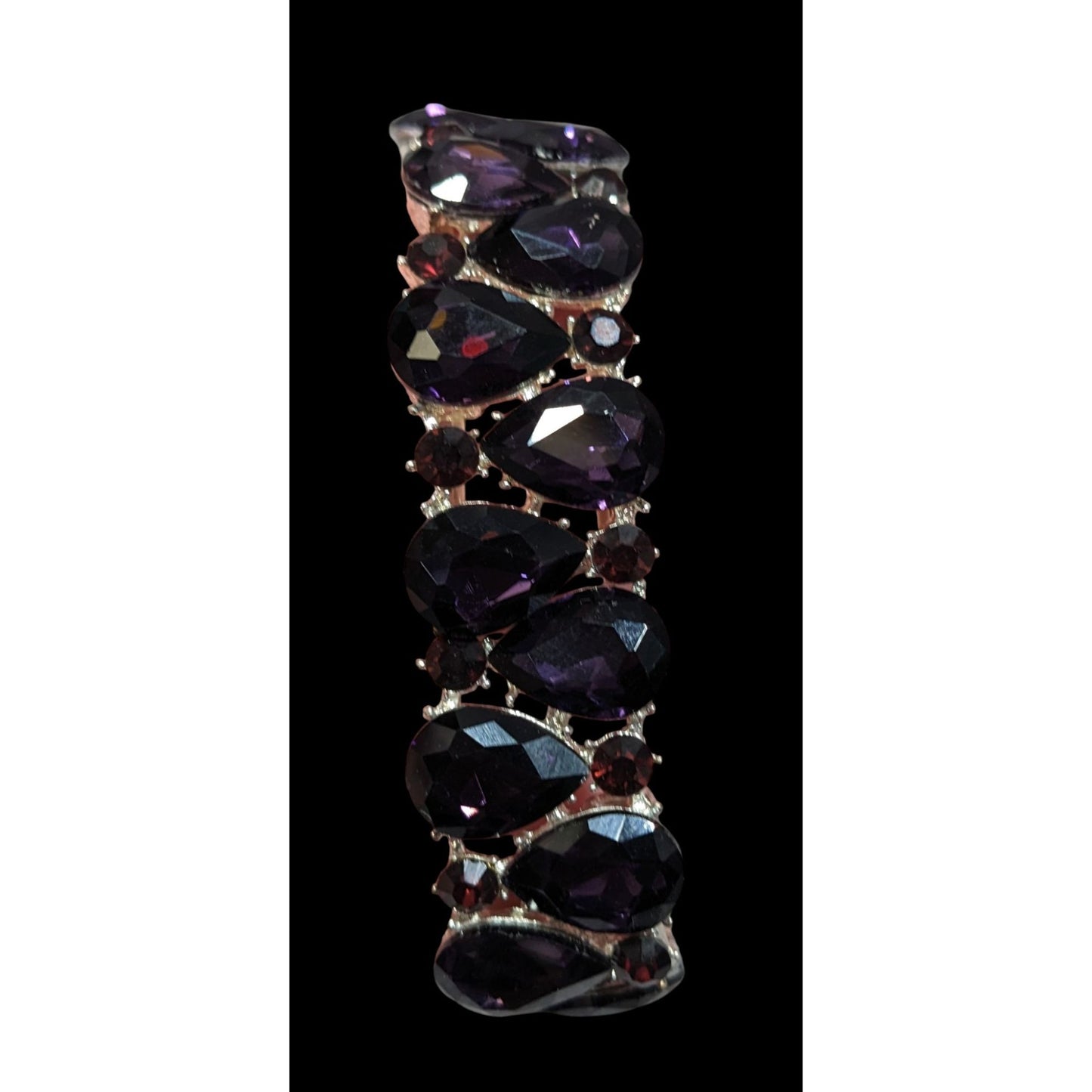 Elegant Glam Goth Teardrop Stretch Statement Bracelet With Red And Purple Gems