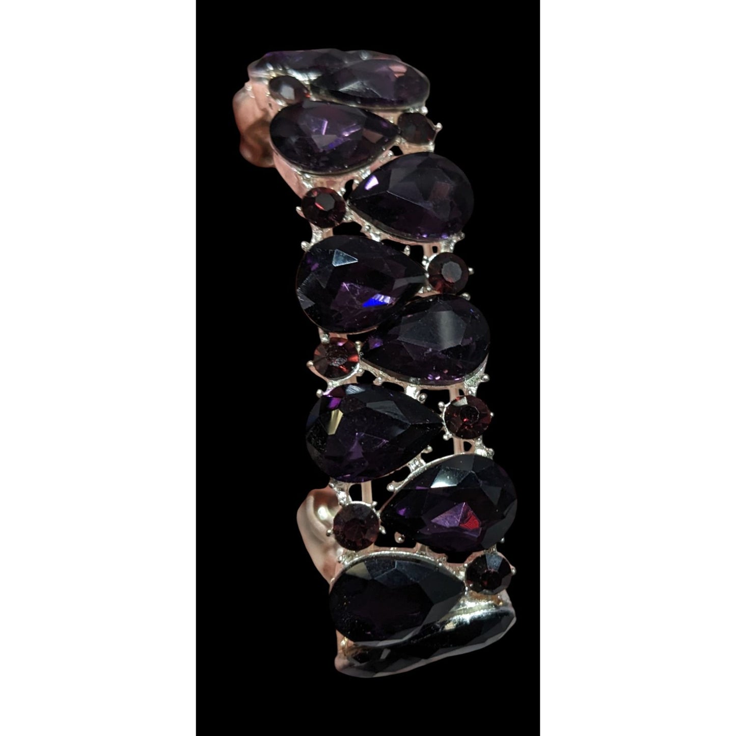 Elegant Glam Goth Teardrop Stretch Statement Bracelet With Red And Purple Gems