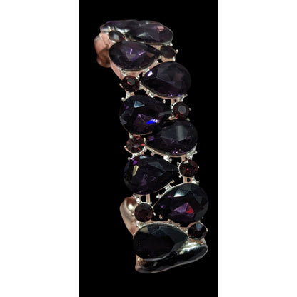 Elegant Glam Goth Teardrop Stretch Statement Bracelet With Red And Purple Gems