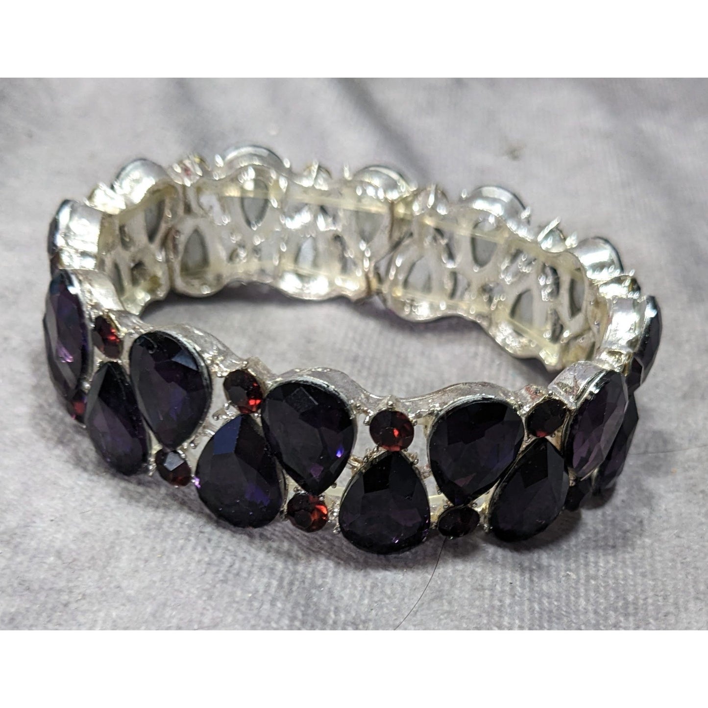 Elegant Glam Goth Teardrop Stretch Statement Bracelet With Red And Purple Gems