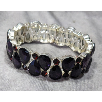 Elegant Glam Goth Teardrop Stretch Statement Bracelet With Red And Purple Gems