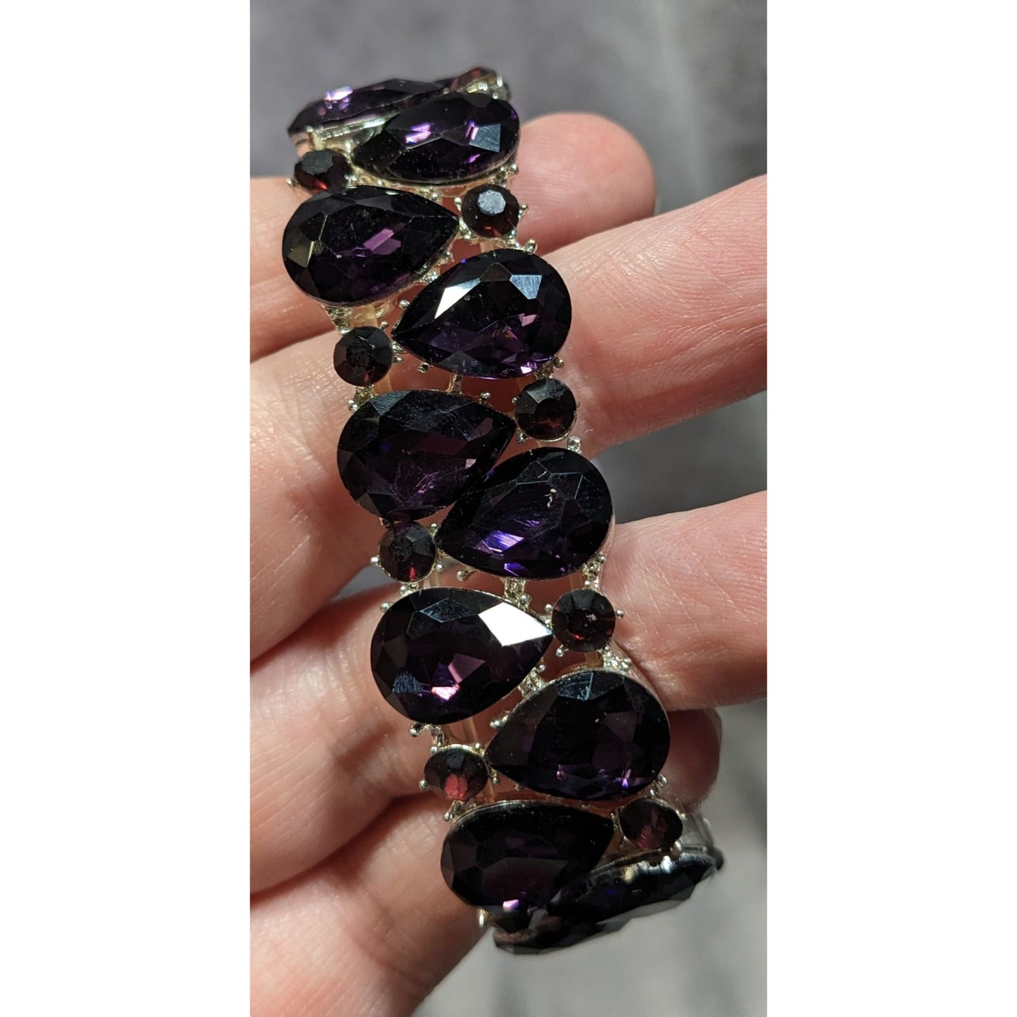 Elegant Glam Goth Teardrop Stretch Statement Bracelet With Red And Purple Gems