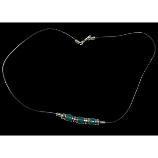 90s Style Teal And Silver Tone Beaded Necklace