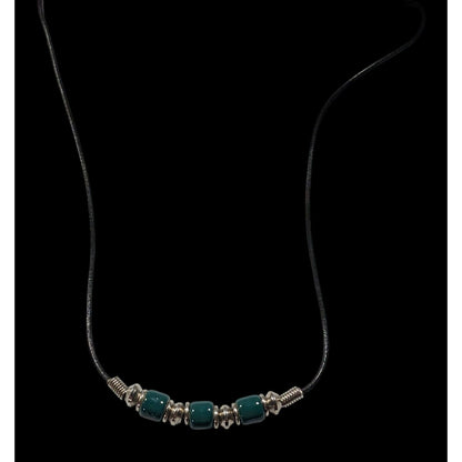 90s Style Teal And Silver Tone Beaded Necklace