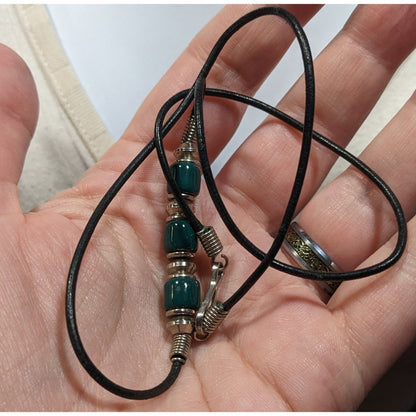 90s Style Teal And Silver Tone Beaded Necklace