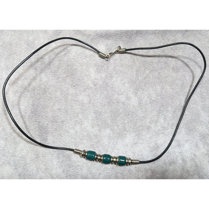 90s Style Teal And Silver Tone Beaded Necklace