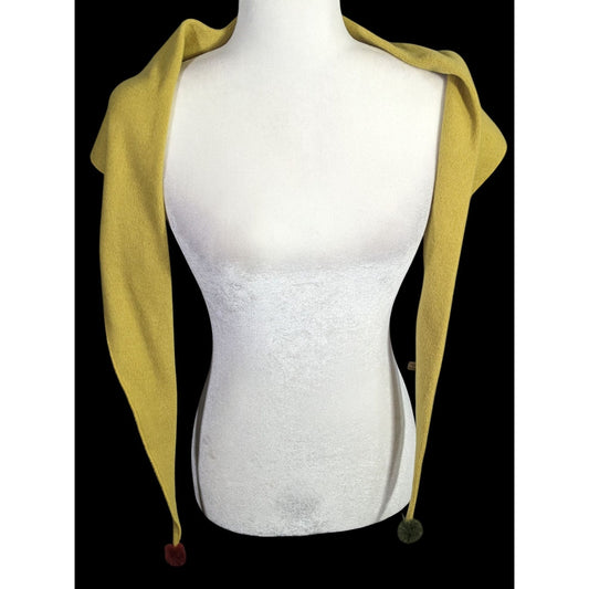 Medieval Style Yellow Fleece Scarf With Pom-Poms - 66 Inches Long - Made In Korea