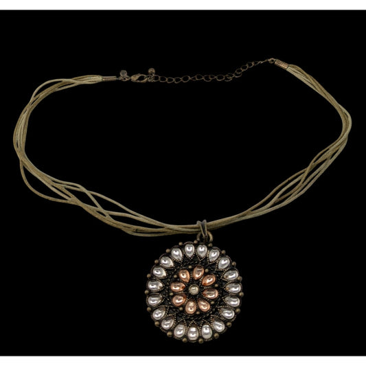 Premier Designs Vintage Gemmed Amulet Pendant Necklace With Multi-Strand Cord