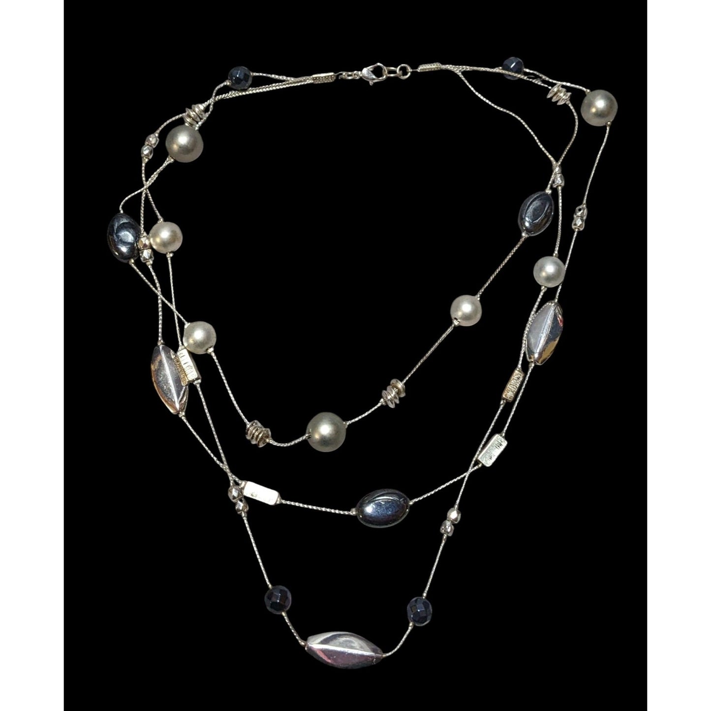 Y2K Multilayer Beaded Silver Station Necklace