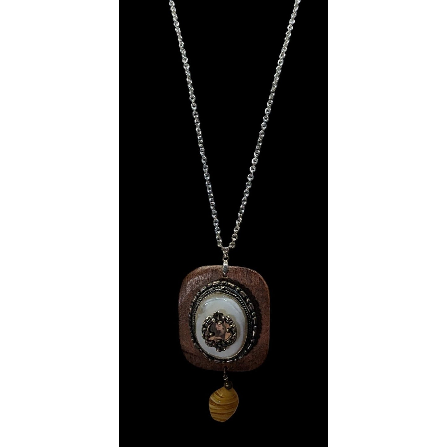 Vintage Handmade Victorian Mixed Media Pendant Necklace
