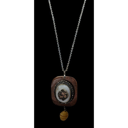 Vintage Handmade Victorian Mixed Media Pendant Necklace
