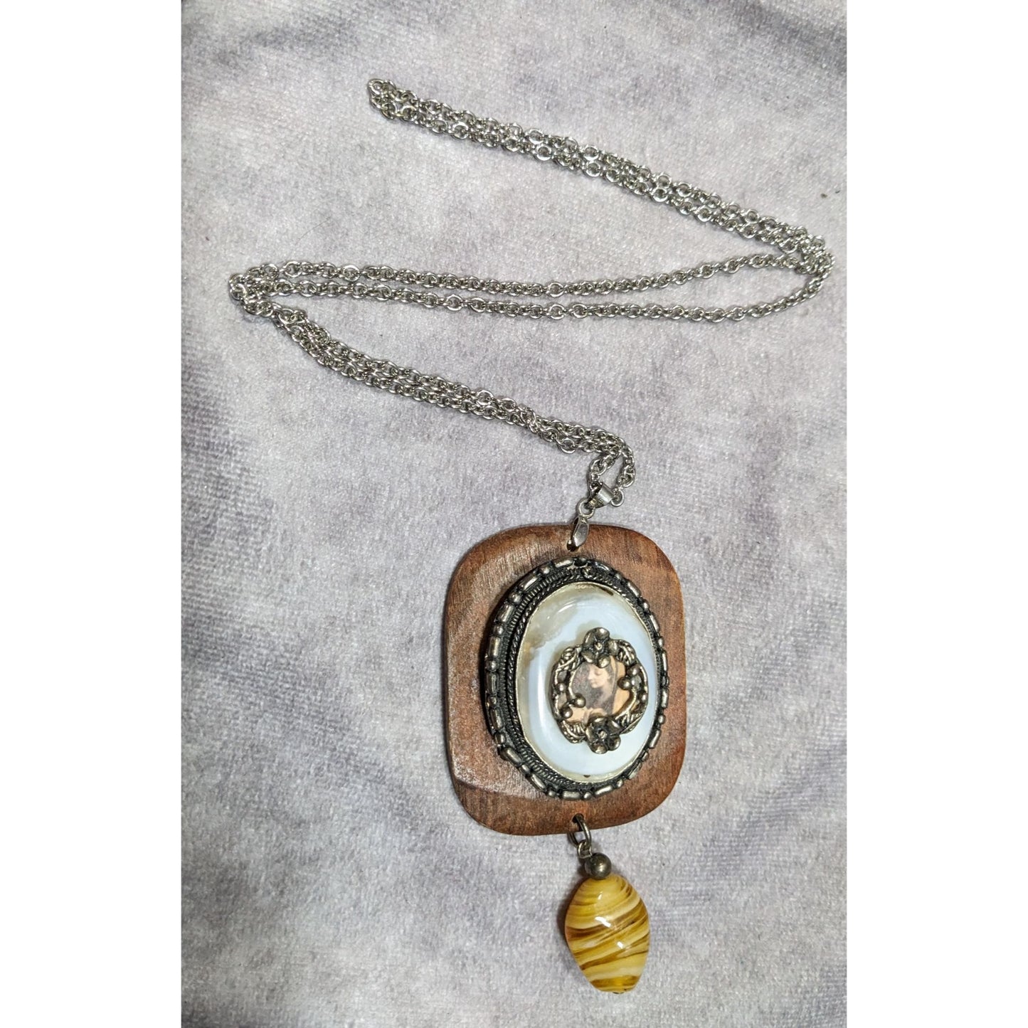 Vintage Handmade Victorian Mixed Media Pendant Necklace