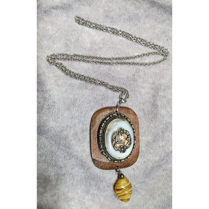 Vintage Handmade Victorian Mixed Media Pendant Necklace