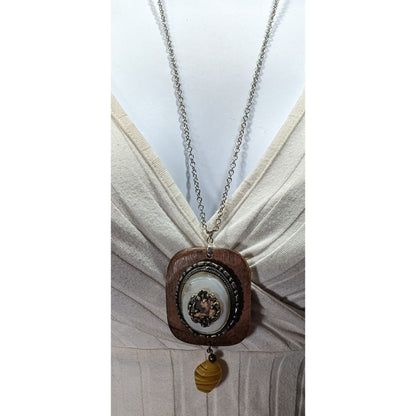 Vintage Handmade Victorian Mixed Media Pendant Necklace