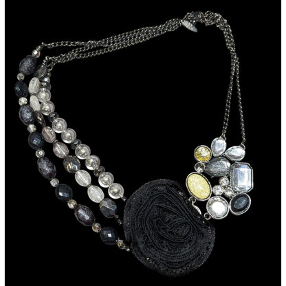 NY Floral Glam Beaded Statement Necklace With Lace Flower