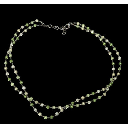 Earthy Clear And Green Glass Necklace With Metal Coil Spacers