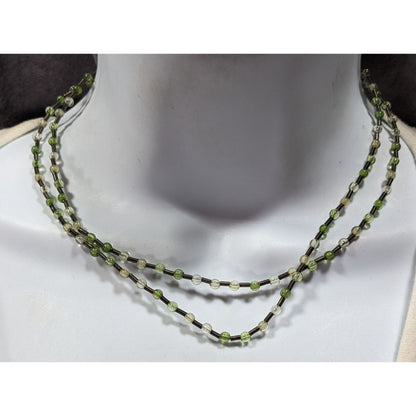Earthy Clear And Green Glass Necklace With Metal Coil Spacers