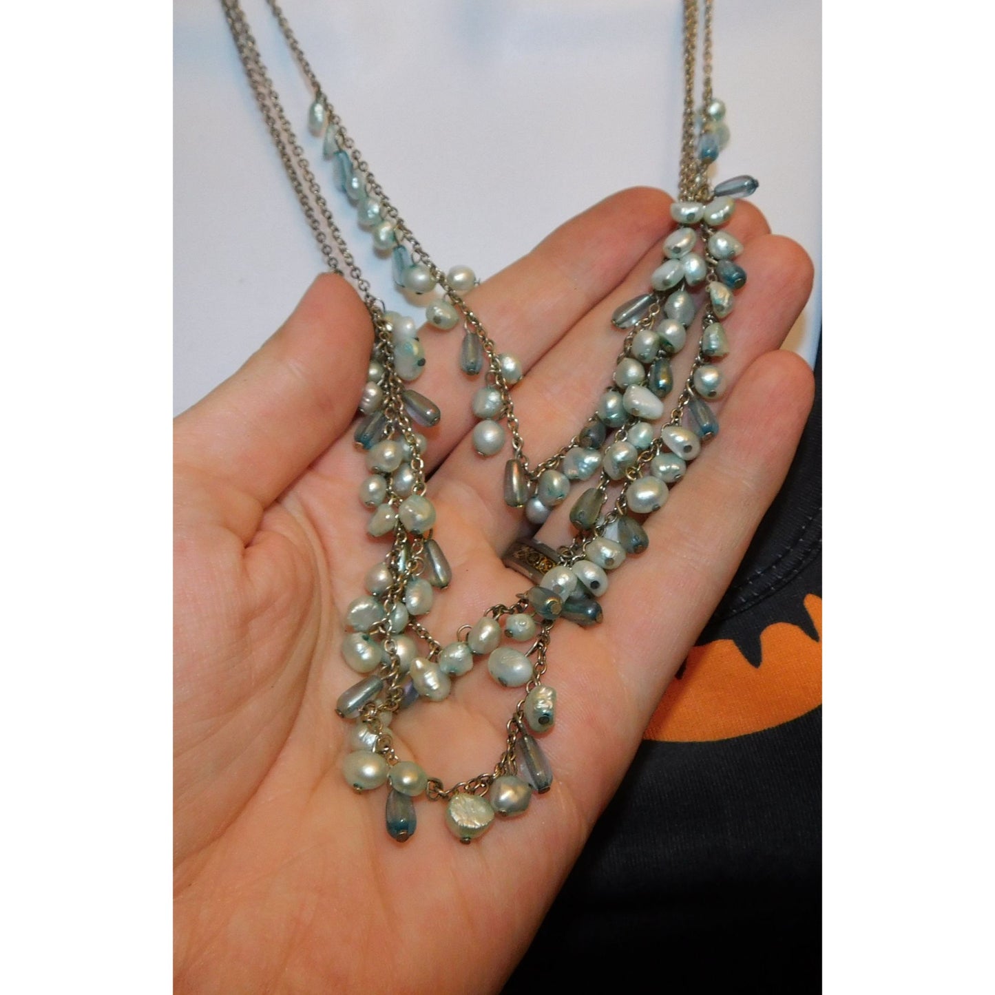 Whimsical Light Blue Pearl Beaded Layered Necklace