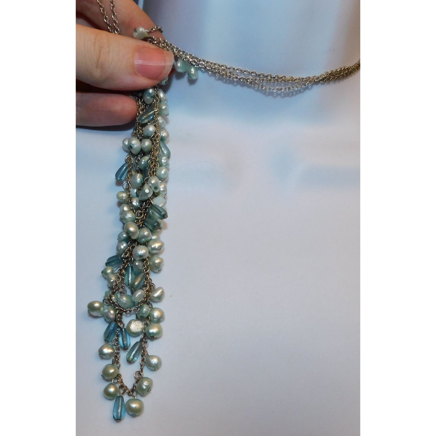 Whimsical Light Blue Pearl Beaded Layered Necklace