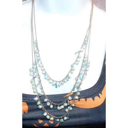 Whimsical Light Blue Pearl Beaded Layered Necklace