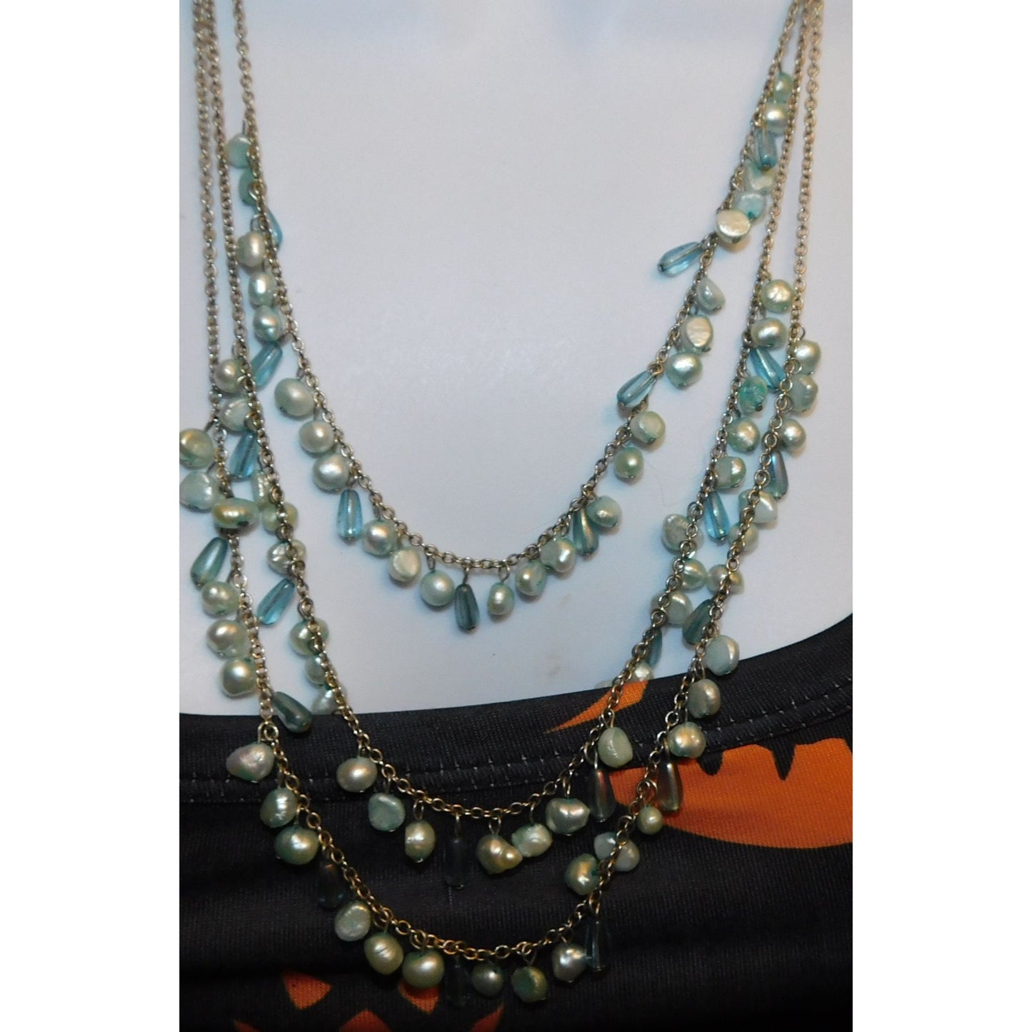 Whimsical Light Blue Pearl Beaded Layered Necklace