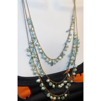 Whimsical Light Blue Pearl Beaded Layered Necklace