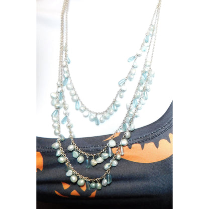 Whimsical Light Blue Pearl Beaded Layered Necklace