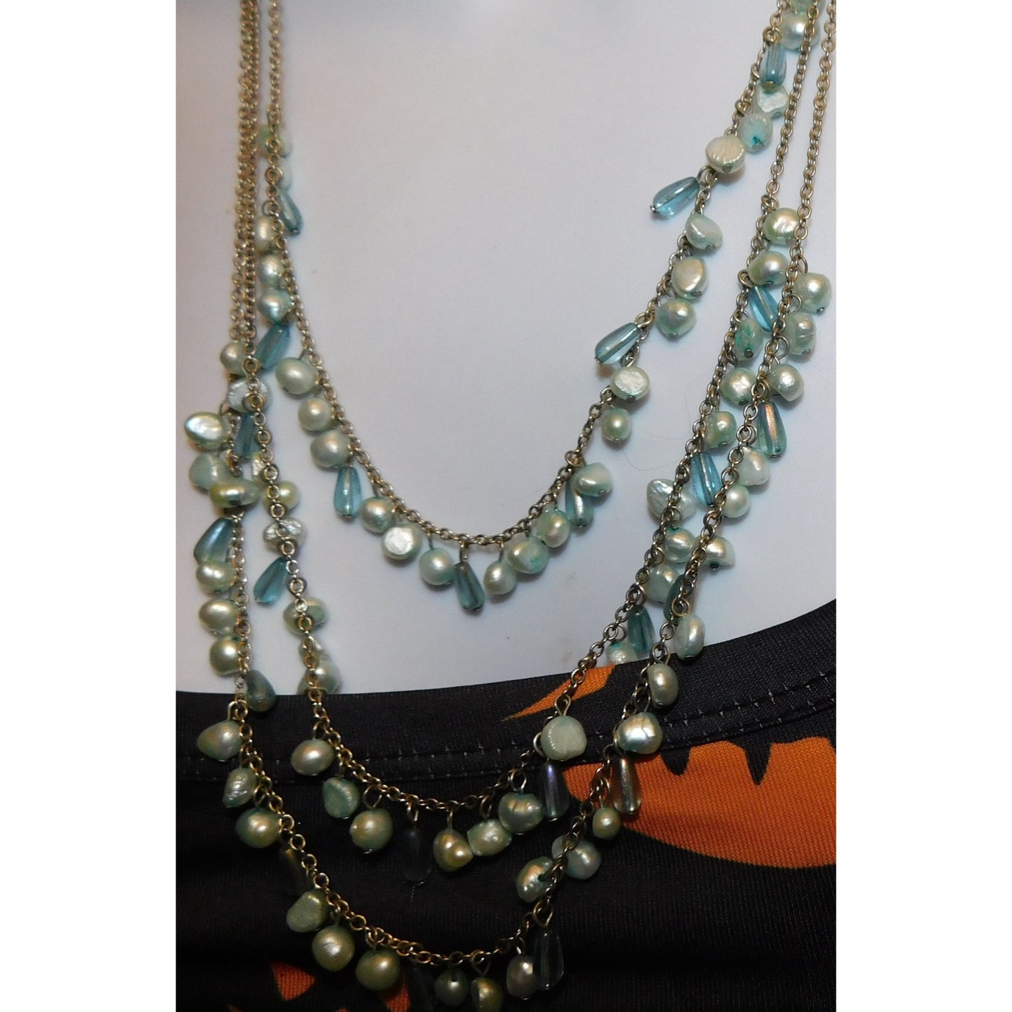 Whimsical Light Blue Pearl Beaded Layered Necklace