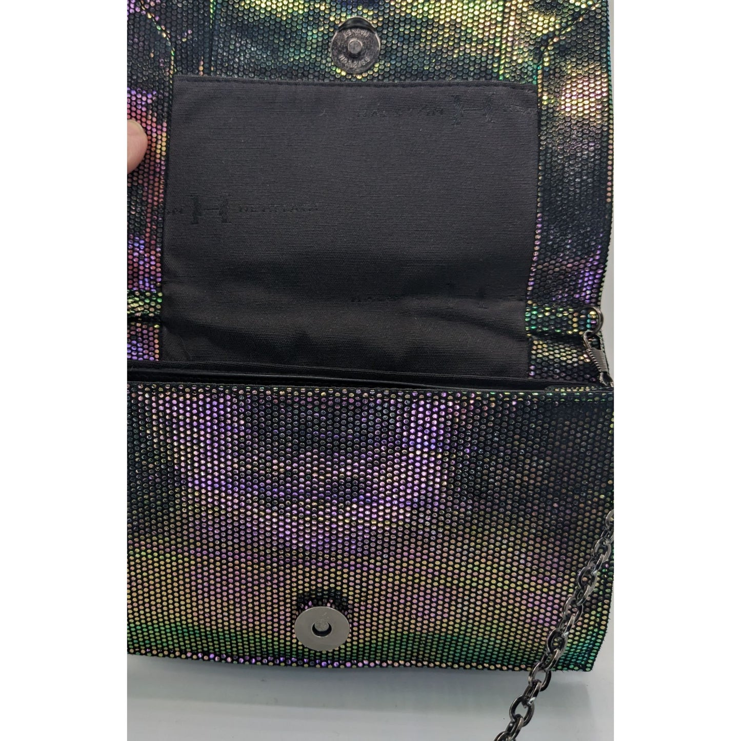 Halston Heritage Purple Iridescent Clutch Bag With 24" Chain Drop