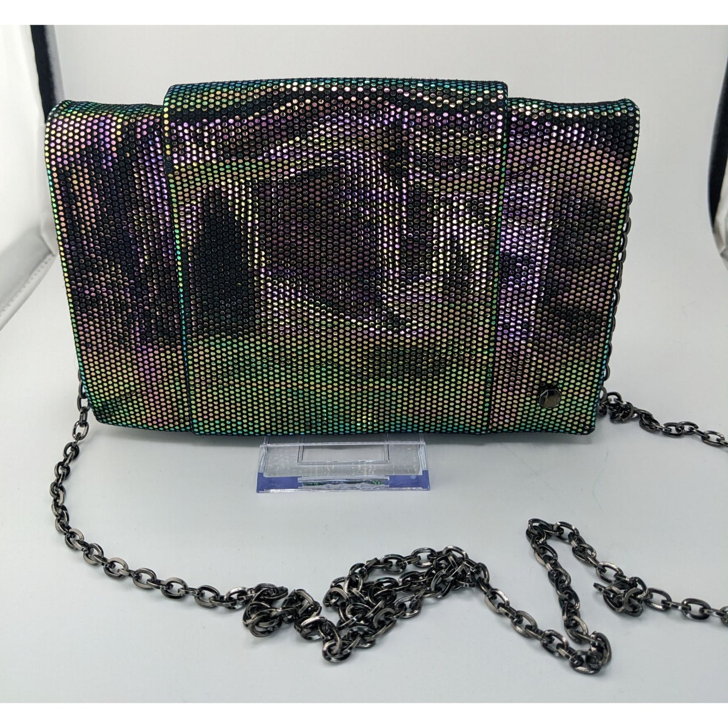 Halston Heritage Purple Iridescent Clutch Bag With 24" Chain Drop