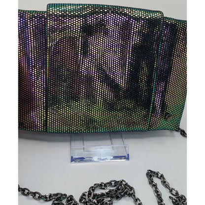 Halston Heritage Purple Iridescent Clutch Bag With 24" Chain Drop