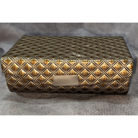 Vintage Style Art Deco Gold Metallic Lipstick Case Mirror Satin Lined Compact