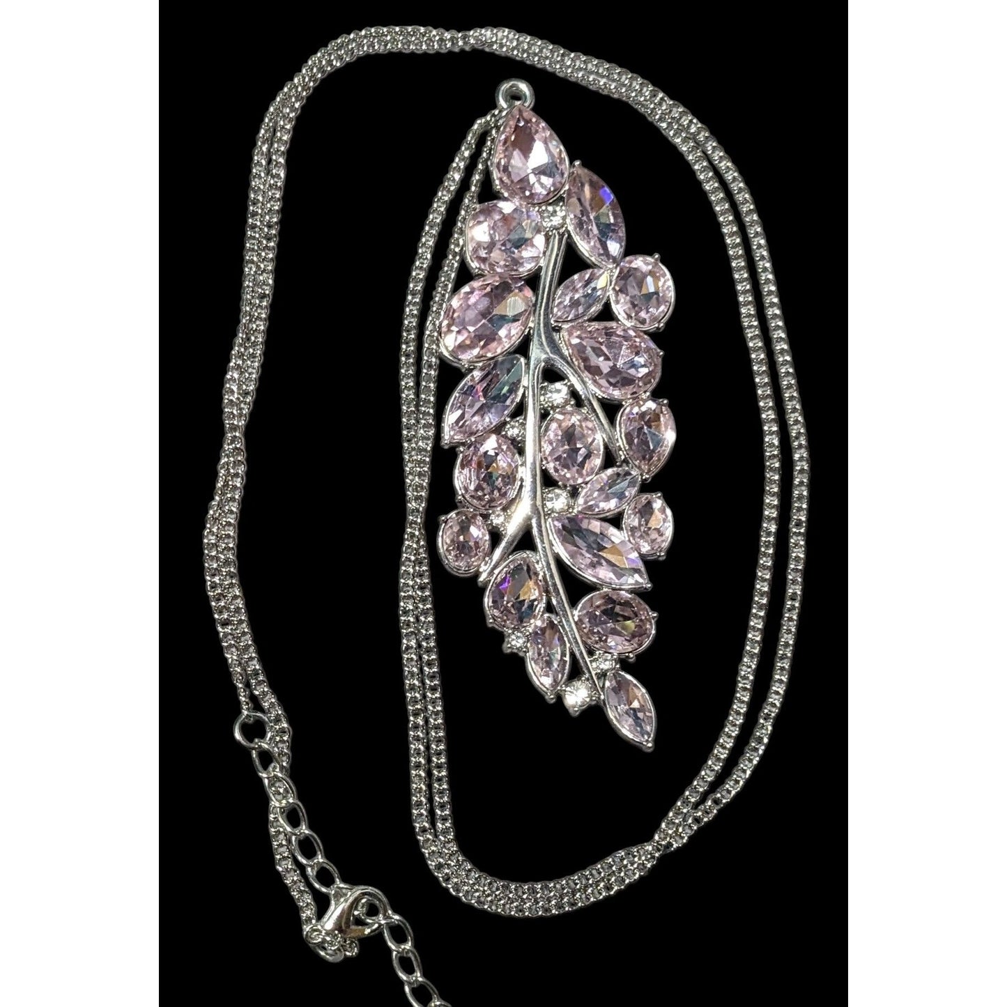 Fairy Glam Floral Pink And Silver Tone Gemmed Pendant Necklace