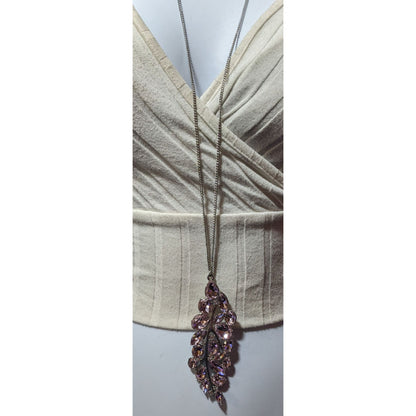 Fairy Glam Floral Pink And Silver Tone Gemmed Pendant Necklace