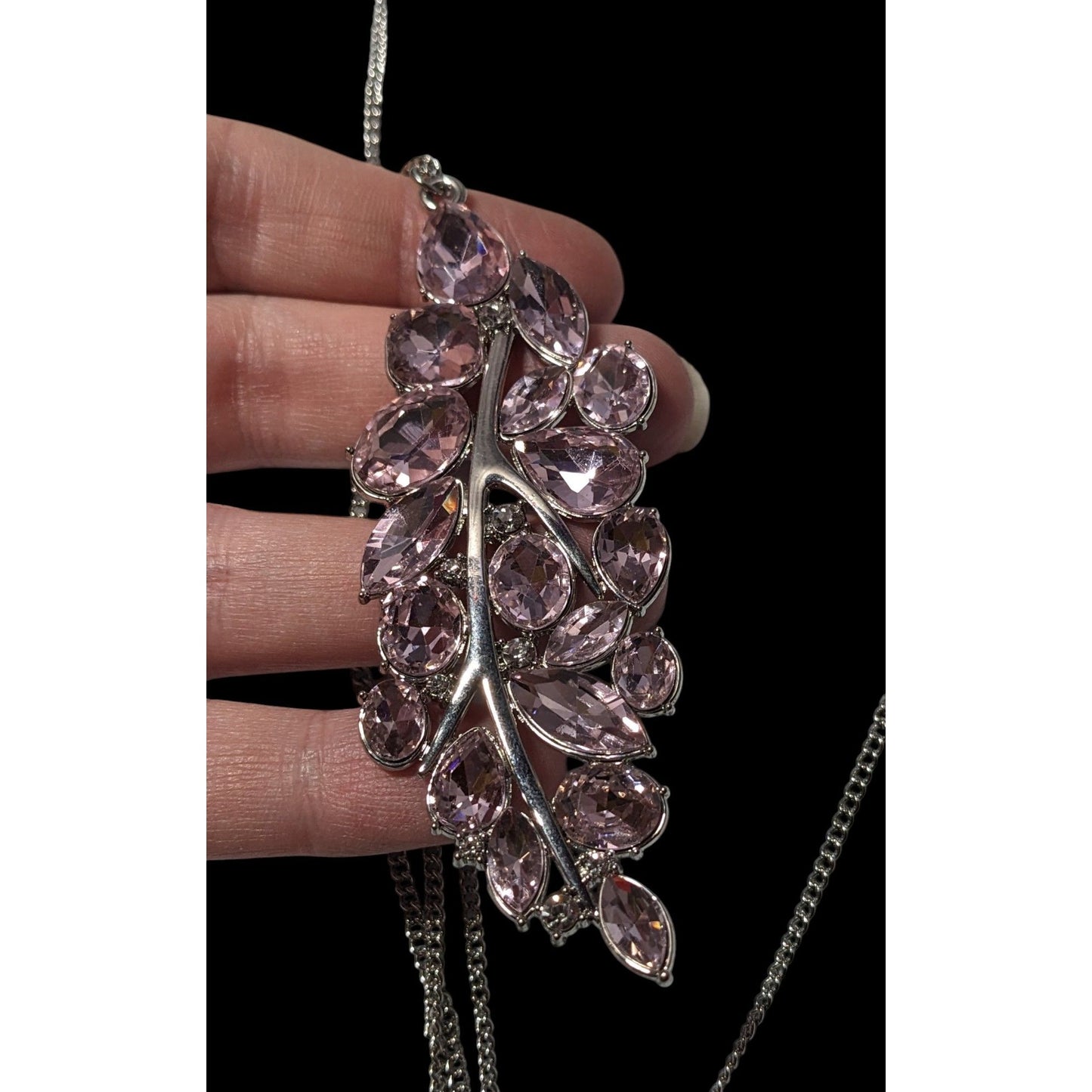 Fairy Glam Floral Pink And Silver Tone Gemmed Pendant Necklace