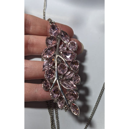 Fairy Glam Floral Pink And Silver Tone Gemmed Pendant Necklace