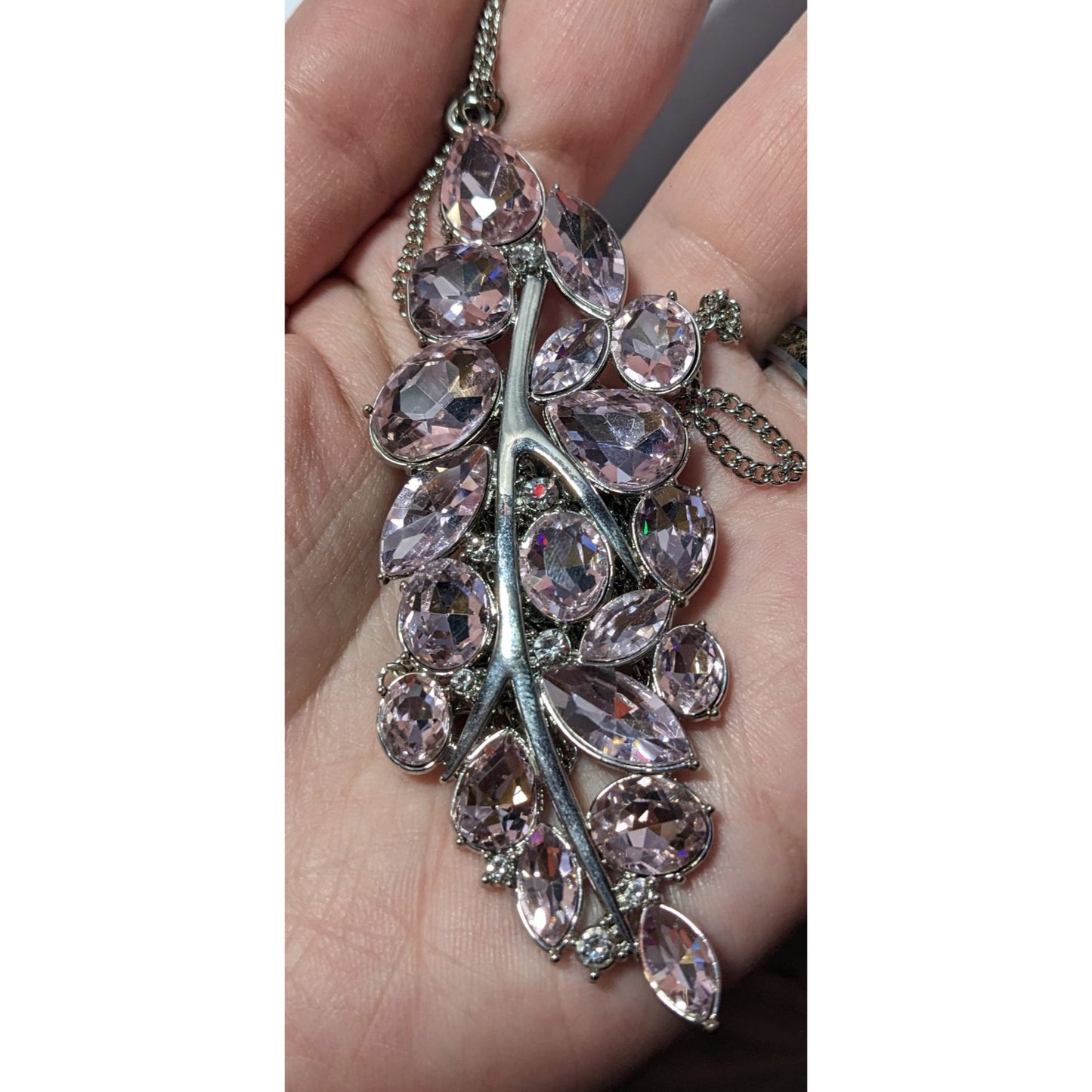 Fairy Glam Floral Pink And Silver Tone Gemmed Pendant Necklace