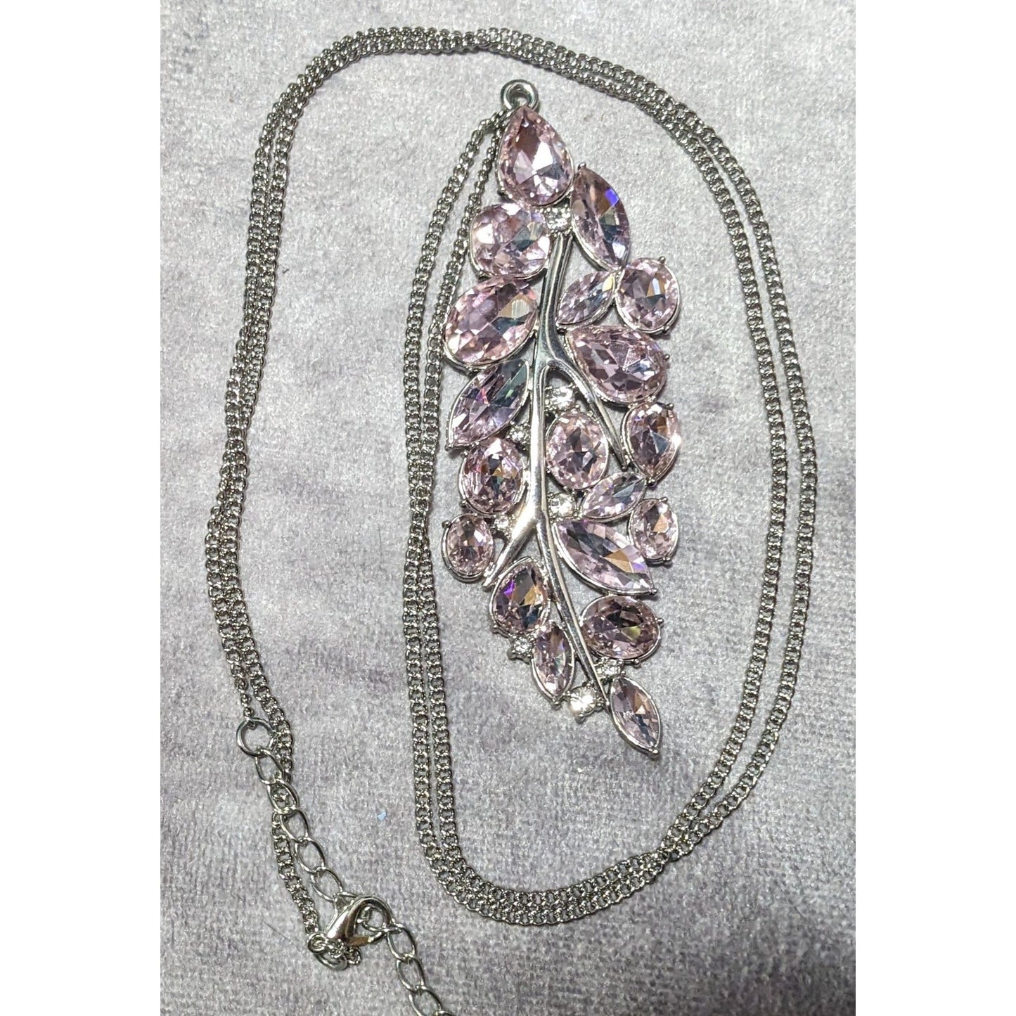 Fairy Glam Floral Pink And Silver Tone Gemmed Pendant Necklace