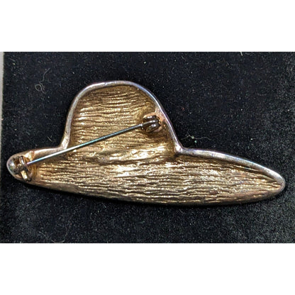 Vintage Hat Brooch With Grey Shimmer Enamel And Rhinestone Accents