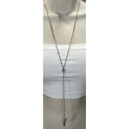 Elegant Y Necklace With Crystal Pendant & Beaded Chain