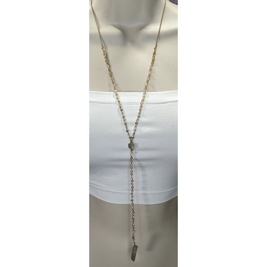 Elegant Y Necklace With Crystal Pendant & Beaded Chain